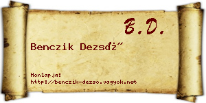 Benczik Dezső névjegykártya