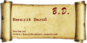 Benczik Dezső névjegykártya
